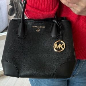 Michael Kors Black Leather Satchel with Gold Accents